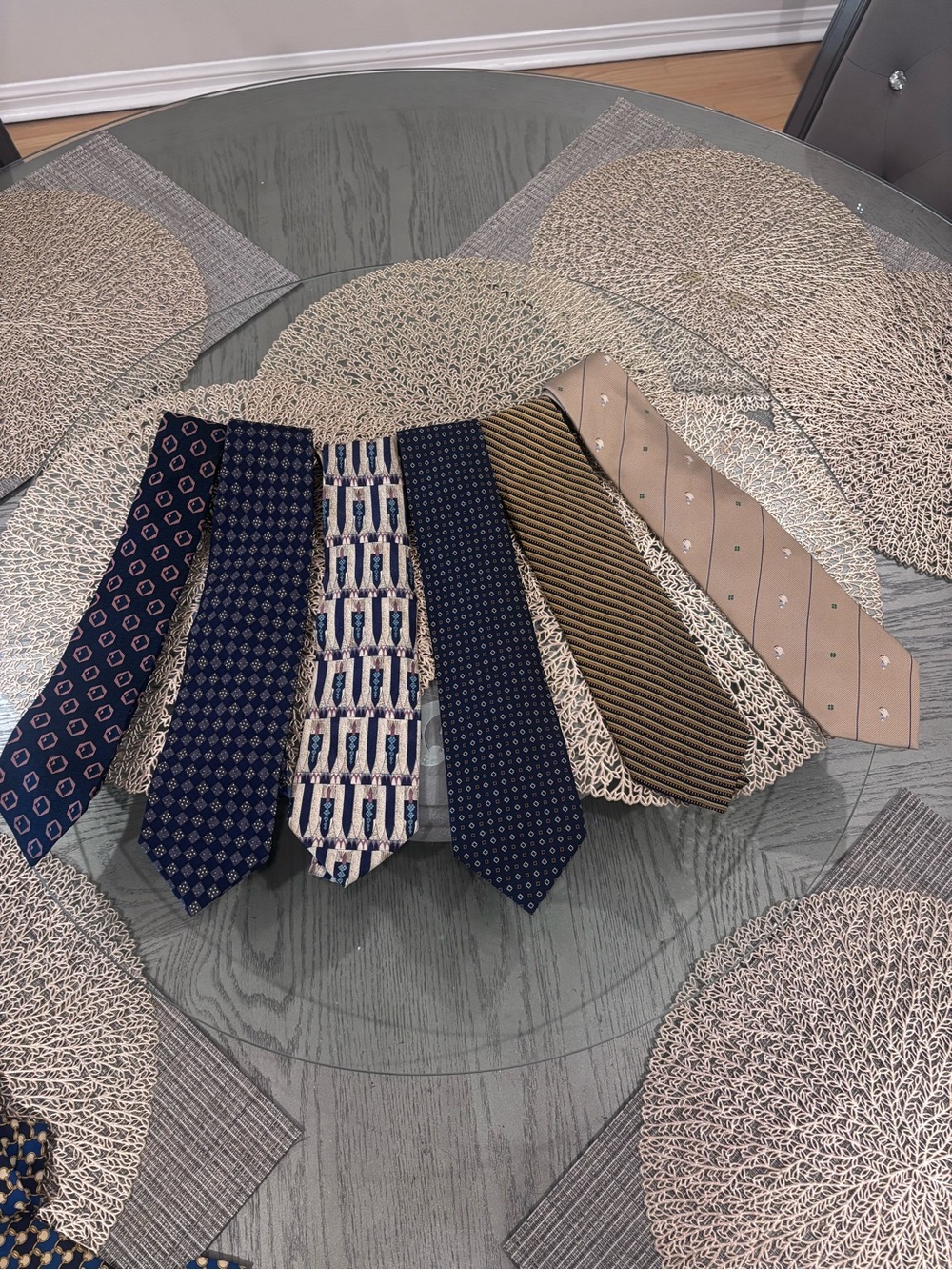 Men's Necktie - 👔 Assorted Navy, Blue, Beige, Gold Patterns - Paris and Ital